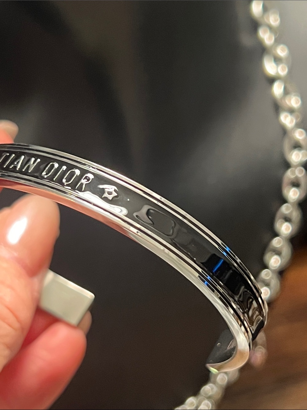 Up Cycled Silver-Tone Logo Cuff Bracelet - Polished Silver - Picture 5 of 9